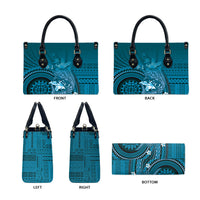 Samoa Tatau Marlin Leather Bag With Siapo Motifs Teal LT05 - Polynesian Pride