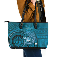 Samoa Tatau Marlin Leather Tote Bag With Siapo Motifs Teal LT05 - Polynesian Pride