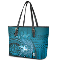 Samoa Tatau Marlin Leather Tote Bag With Siapo Motifs Teal LT05 - Polynesian Pride