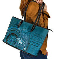 Samoa Tatau Marlin Leather Tote Bag With Siapo Motifs Teal LT05 - Polynesian Pride