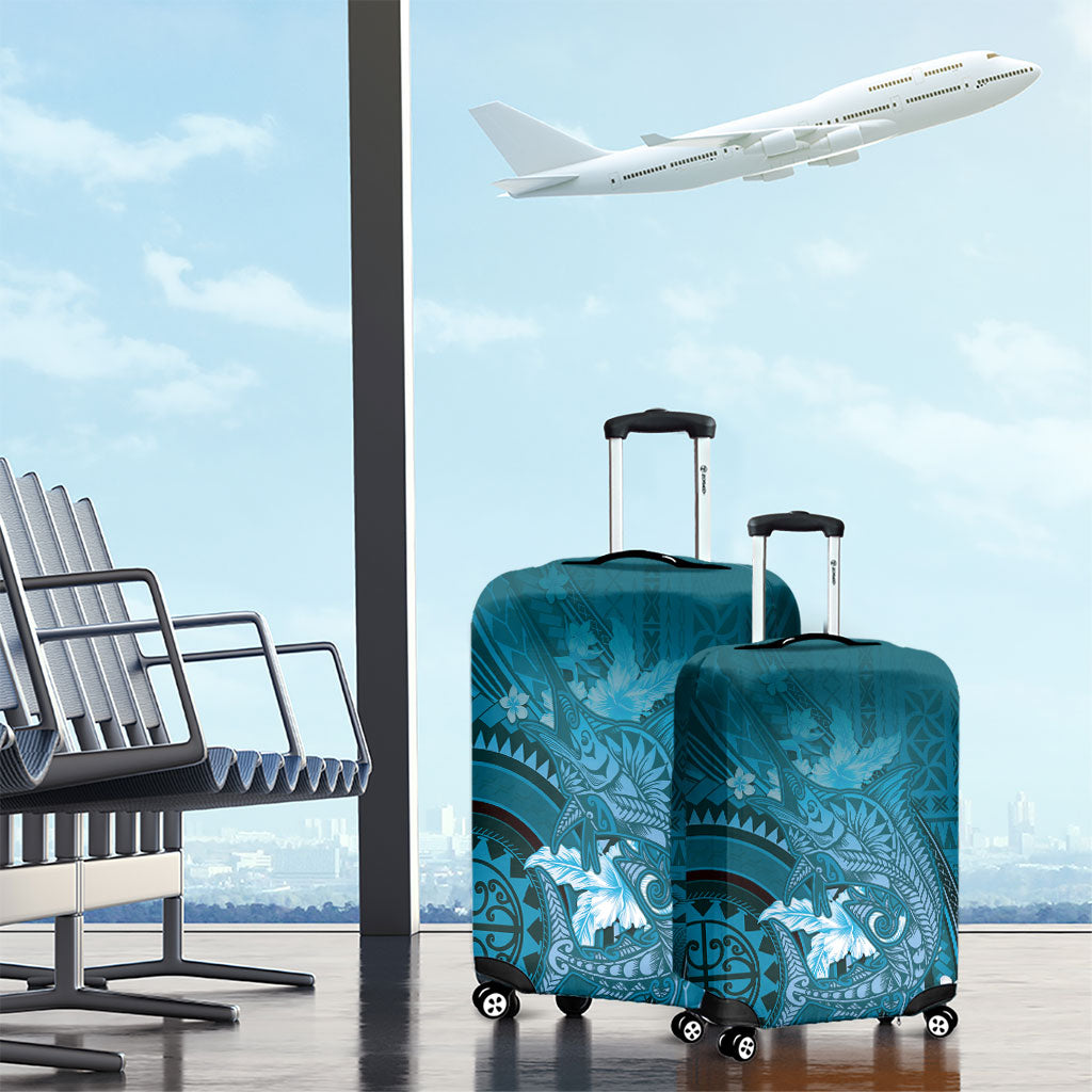 Samoa Tatau Marlin Luggage Cover With Siapo Motifs Teal LT05 - Polynesian Pride
