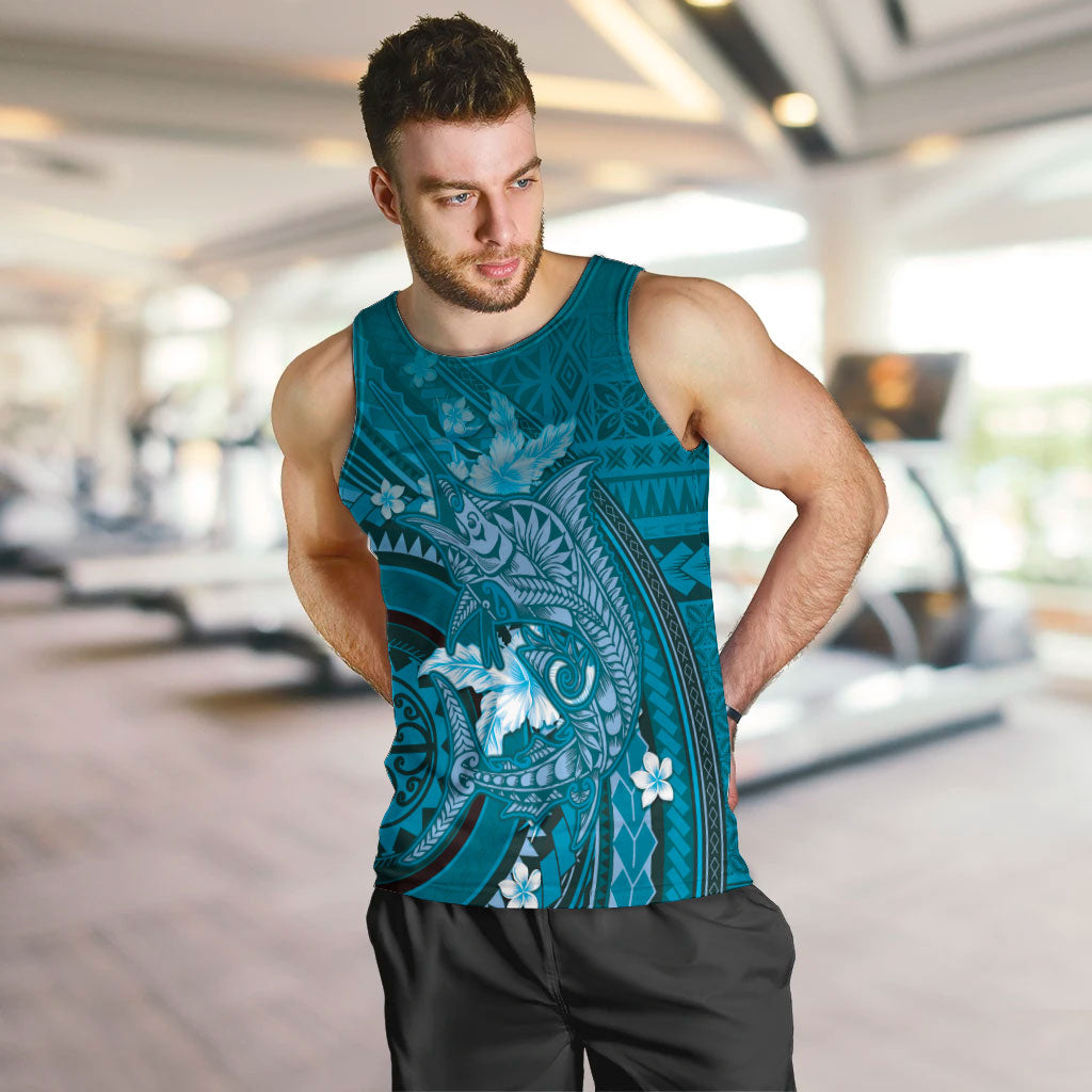 Samoa Tatau Marlin Men Tank Top With Siapo Motifs Teal LT05 Teal - Polynesian Pride