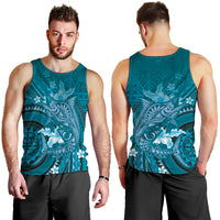 Samoa Tatau Marlin Men Tank Top With Siapo Motifs Teal LT05 - Polynesian Pride