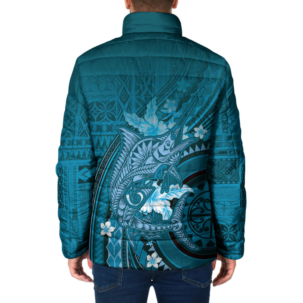 Samoa Tatau Marlin Padded Jacket With Siapo Motifs Teal LT05 - Polynesian Pride