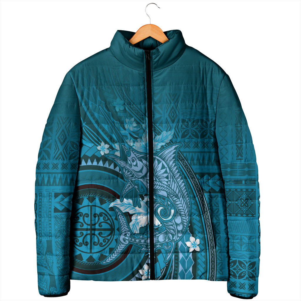 Samoa Tatau Marlin Padded Jacket With Siapo Motifs Teal LT05 - Polynesian Pride