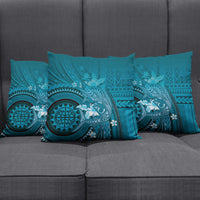 Samoa Tatau Marlin Pillow Cover With Siapo Motifs Teal LT05 - Polynesian Pride