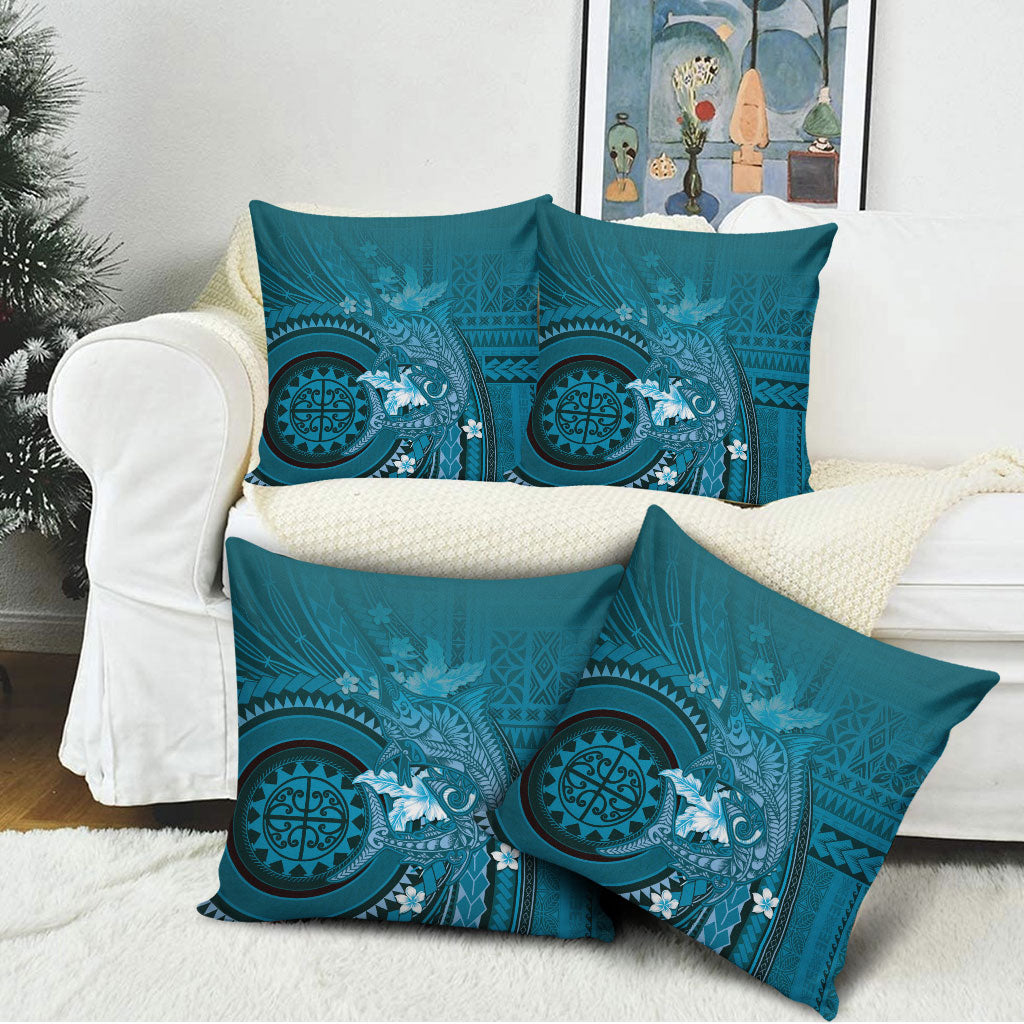 Samoa Tatau Marlin Pillow Cover With Siapo Motifs Teal LT05 - Polynesian Pride