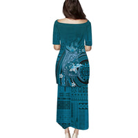 Samoa Tatau Marlin Puletasi With Siapo Motifs Teal LT05 - Polynesian Pride