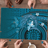 Samoa Tatau Marlin Puzzle With Siapo Motifs Teal LT05 - Polynesian Pride