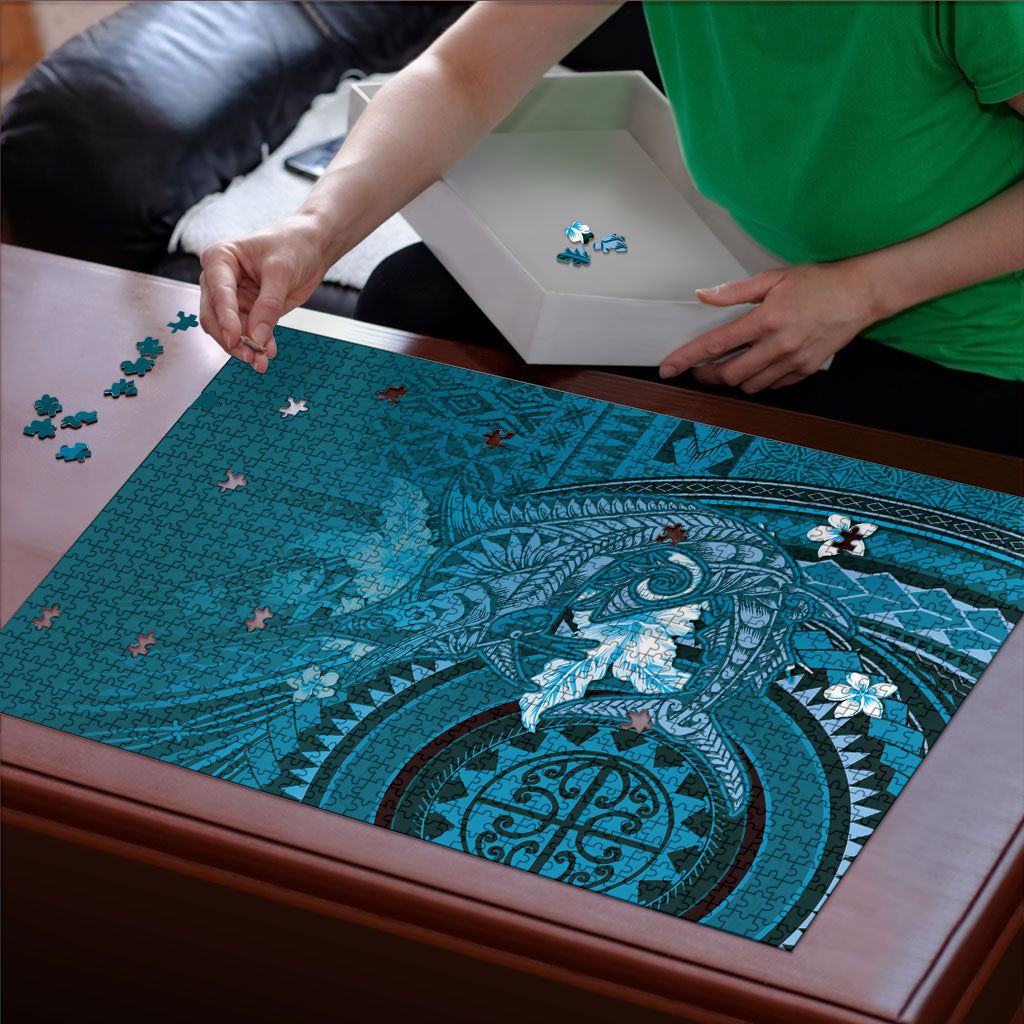 Samoa Tatau Marlin Puzzle With Siapo Motifs Teal LT05 - Polynesian Pride