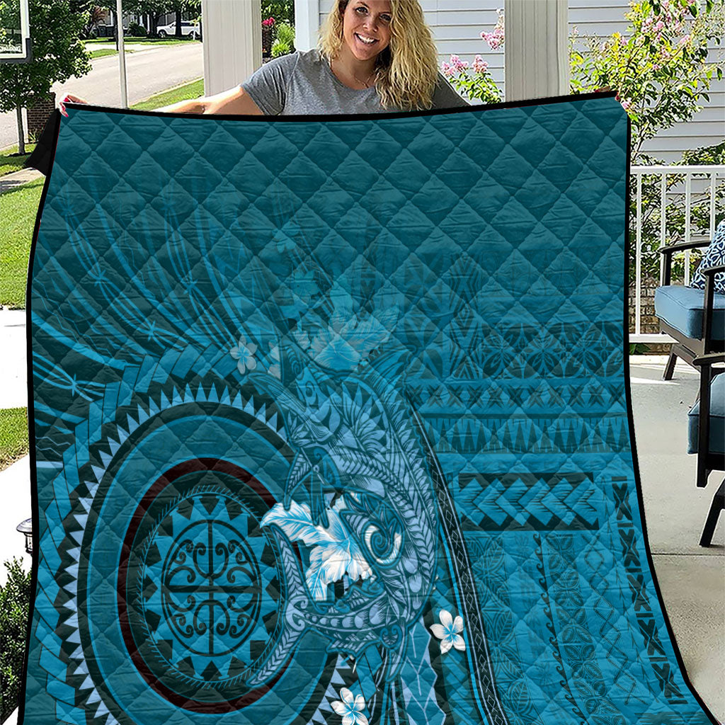 Samoa Tatau Marlin Quilt With Siapo Motifs Teal LT05 Teal - Polynesian Pride