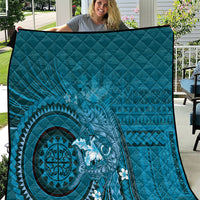 Samoa Tatau Marlin Quilt With Siapo Motifs Teal LT05 Teal - Polynesian Pride