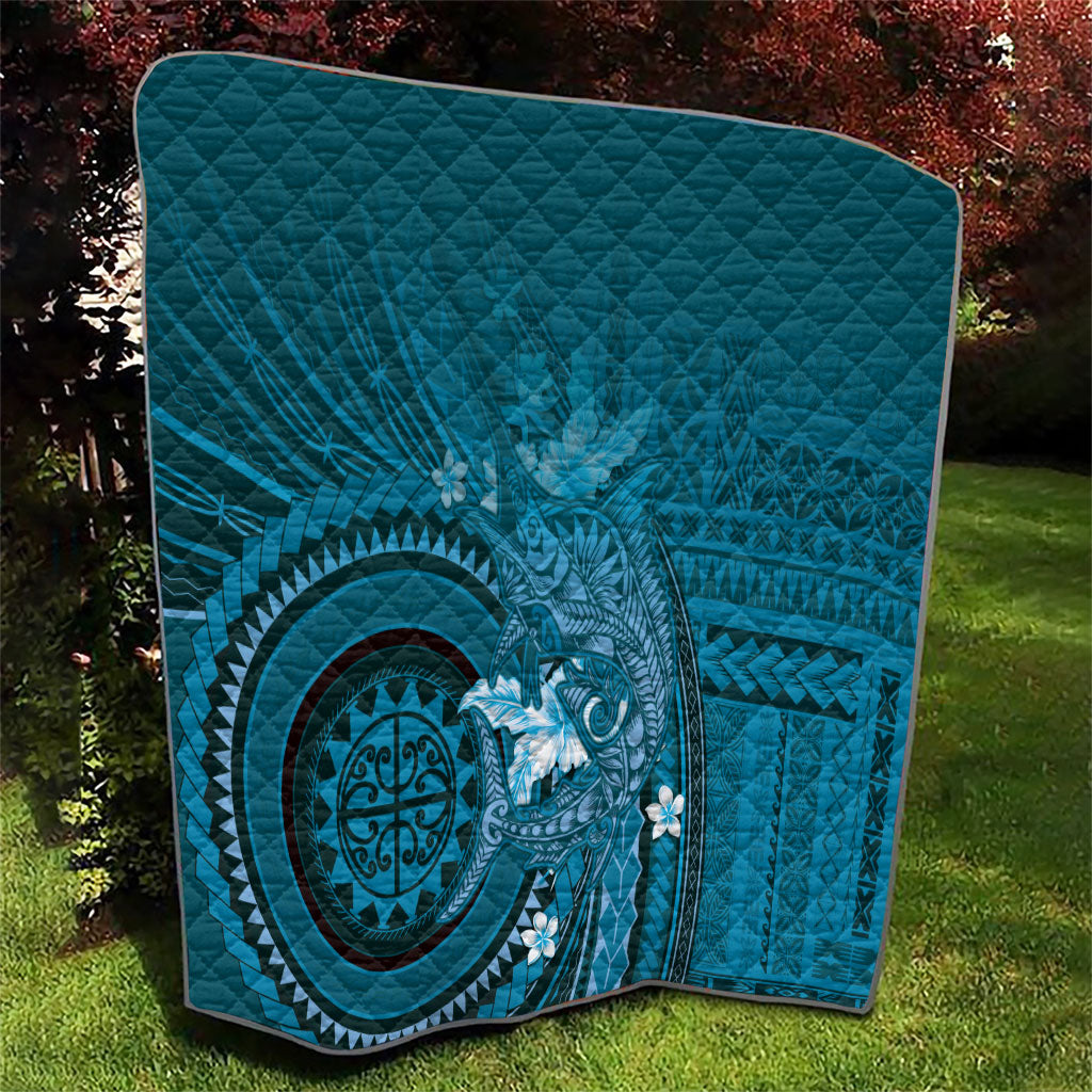 Samoa Tatau Marlin Quilt With Siapo Motifs Teal LT05 - Polynesian Pride