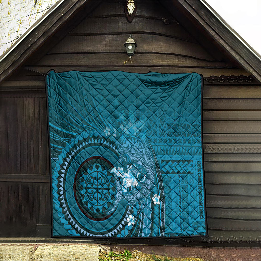 Samoa Tatau Marlin Quilt With Siapo Motifs Teal LT05 - Polynesian Pride