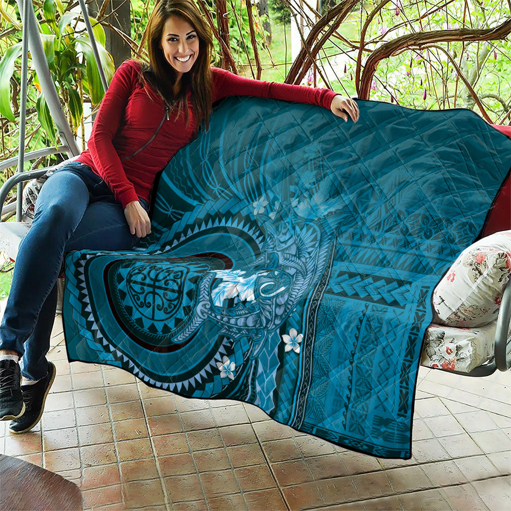 Samoa Tatau Marlin Quilt With Siapo Motifs Teal LT05 - Polynesian Pride