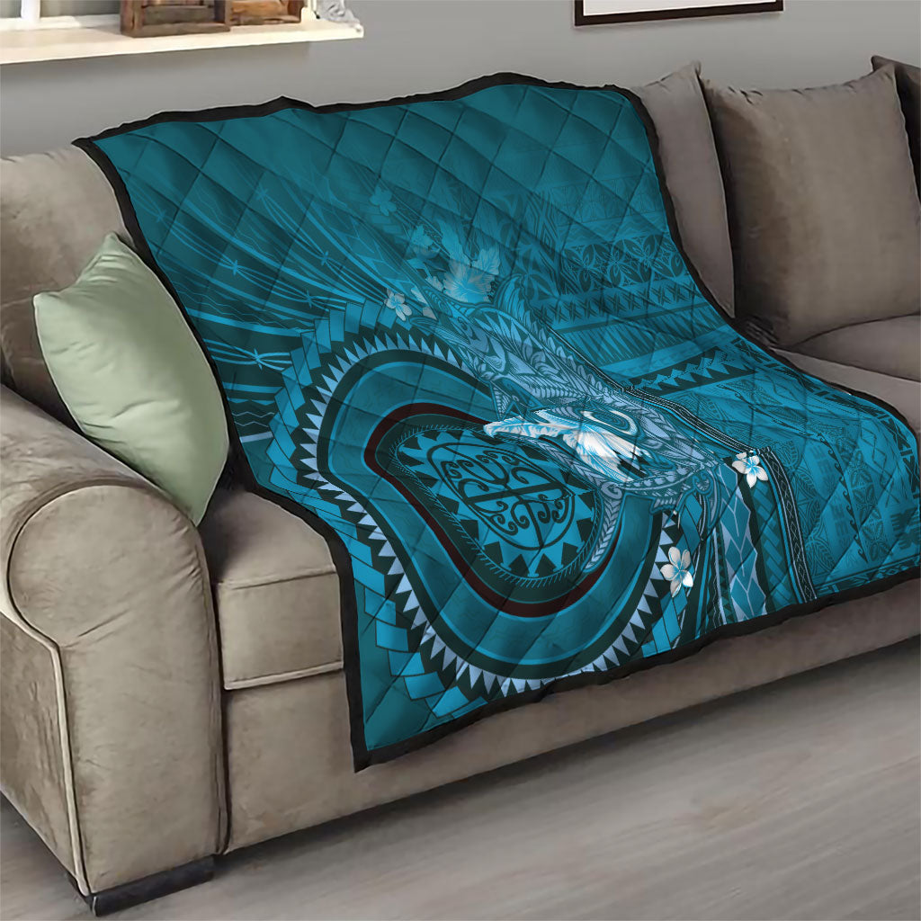 Samoa Tatau Marlin Quilt With Siapo Motifs Teal LT05 - Polynesian Pride