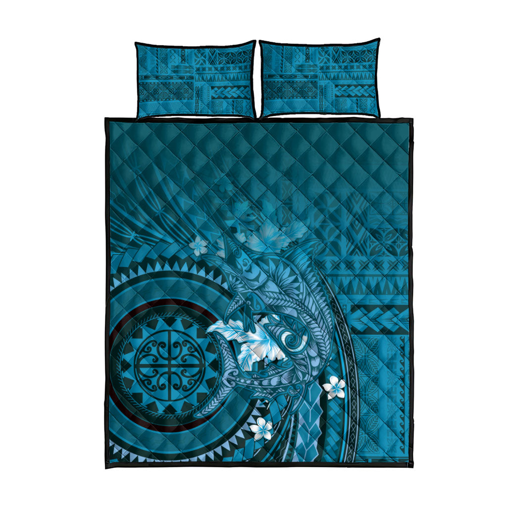 Samoa Tatau Marlin Quilt Bed Set With Siapo Motifs Teal LT05 - Polynesian Pride