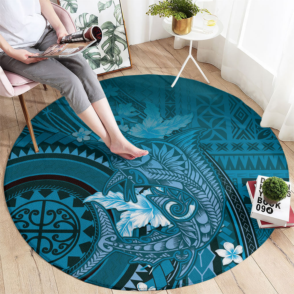 Samoa Tatau Marlin Round Carpet With Siapo Motifs Teal LT05 - Polynesian Pride