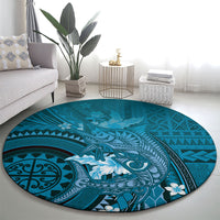 Samoa Tatau Marlin Round Carpet With Siapo Motifs Teal LT05 - Polynesian Pride