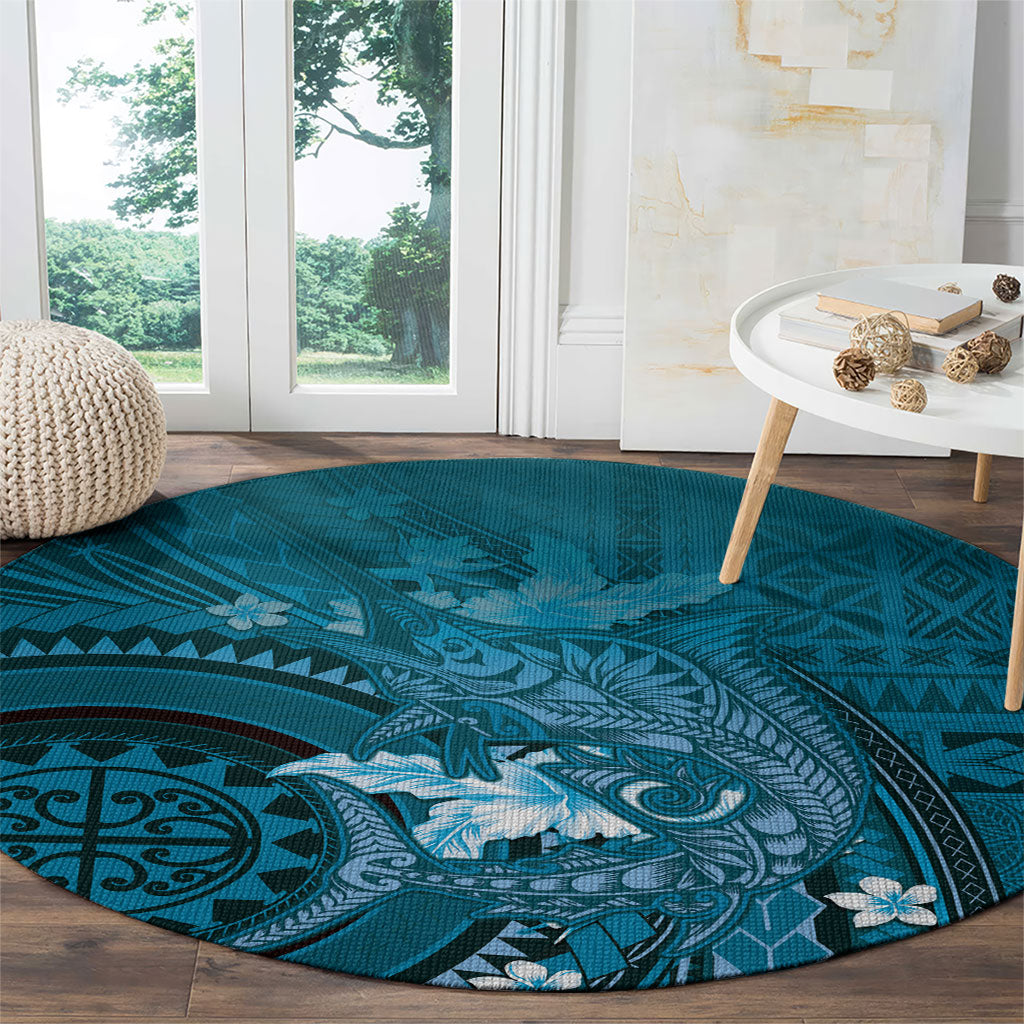 Samoa Tatau Marlin Round Carpet With Siapo Motifs Teal LT05 - Polynesian Pride