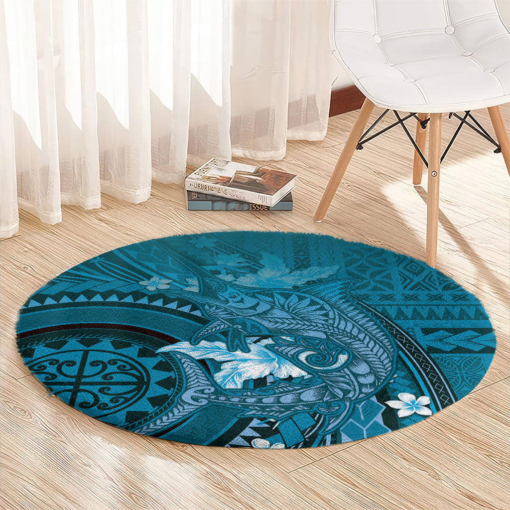 Samoa Tatau Marlin Round Carpet With Siapo Motifs Teal LT05 - Polynesian Pride