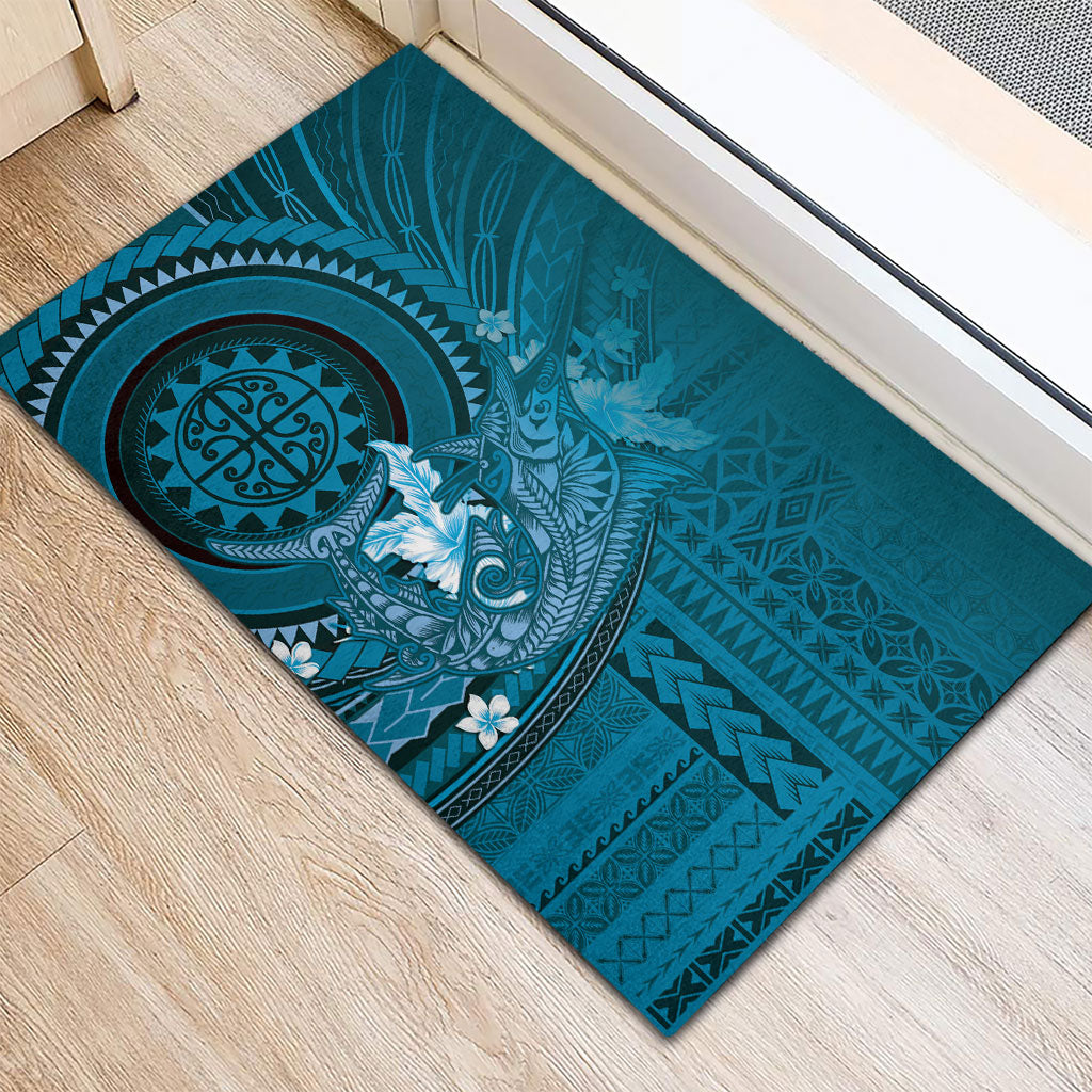 Samoa Tatau Marlin Rubber Doormat With Siapo Motifs Teal LT05 - Polynesian Pride