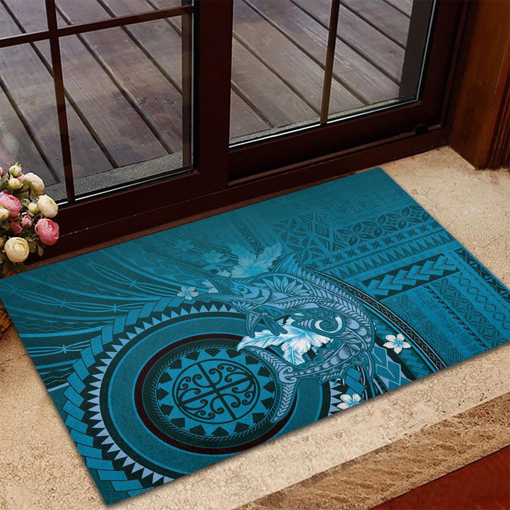 Samoa Tatau Marlin Rubber Doormat With Siapo Motifs Teal LT05 - Polynesian Pride