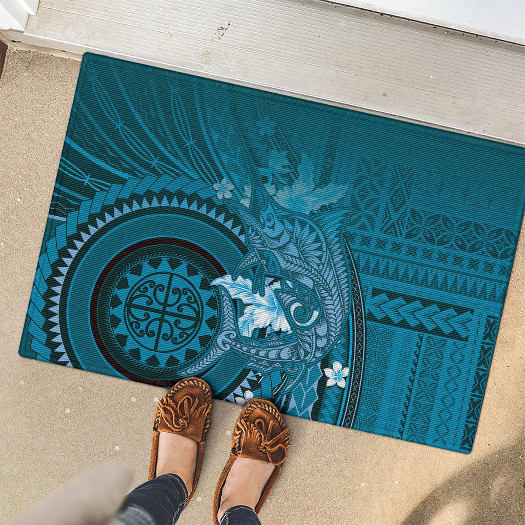 Samoa Tatau Marlin Rubber Doormat With Siapo Motifs Teal LT05 - Polynesian Pride