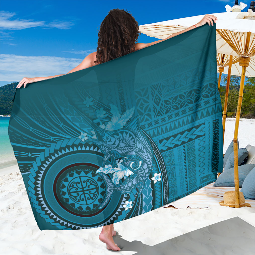Samoa Tatau Marlin Sarong With Siapo Motifs Teal LT05 One Size 44 x 66 inches Teal - Polynesian Pride