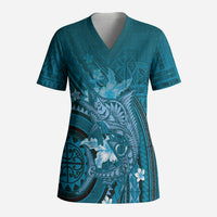 Samoa Tatau Marlin Scrub Top With Siapo Motifs Teal