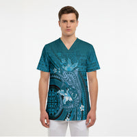 Samoa Tatau Marlin Scrub Top With Siapo Motifs Teal