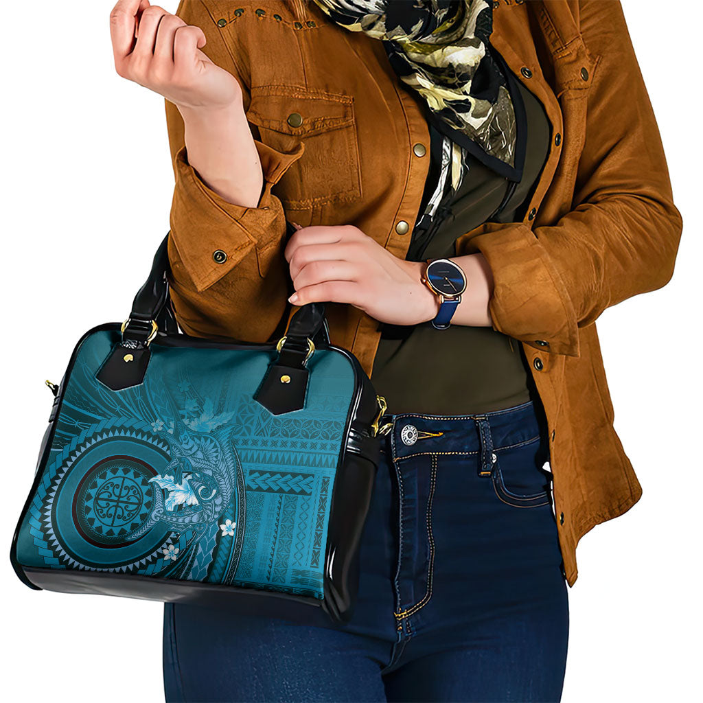 Samoa Tatau Marlin Shoulder Handbag With Siapo Motifs Teal LT05 - Polynesian Pride