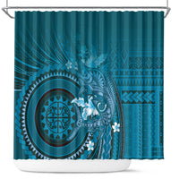 Samoa Tatau Marlin Shower Curtain With Siapo Motifs Teal LT05 Teal - Polynesian Pride