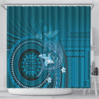 Samoa Tatau Marlin Shower Curtain With Siapo Motifs Teal LT05 - Polynesian Pride