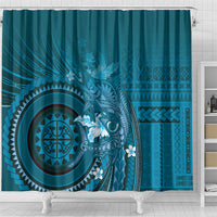 Samoa Tatau Marlin Shower Curtain With Siapo Motifs Teal LT05 - Polynesian Pride