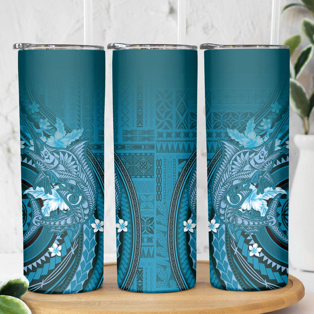 Samoa Tatau Marlin Skinny Tumbler With Siapo Motifs Teal