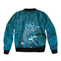 Samoa Tatau Marlin Sleeve Zip Bomber Jacket With Siapo Motifs Teal LT05 - Polynesian Pride