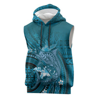 Samoa Tatau Marlin Sleeveless Hoodie With Siapo Motifs Teal LT05 Teal - Polynesian Pride