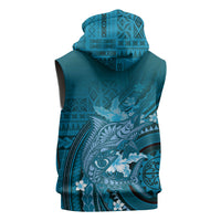 Samoa Tatau Marlin Sleeveless Hoodie With Siapo Motifs Teal LT05 - Polynesian Pride