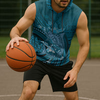 Samoa Tatau Marlin Sleeveless Hoodie With Siapo Motifs Teal LT05 - Polynesian Pride