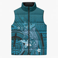 Samoa Tatau Marlin Sleeveless Puffer Jacket With Siapo Motifs Teal LT05 Unisex Teal - Polynesian Pride