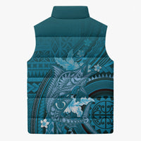Samoa Tatau Marlin Sleeveless Puffer Jacket With Siapo Motifs Teal LT05 - Polynesian Pride