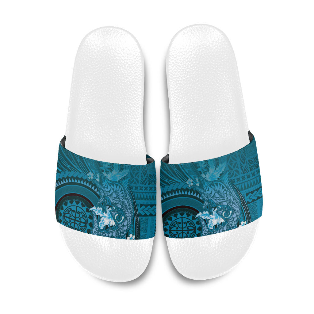 Samoa Tatau Marlin Slide Sandals With Siapo Motifs Teal LT05 Teal - Polynesian Pride