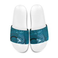 Samoa Tatau Marlin Slide Sandals With Siapo Motifs Teal LT05 Teal - Polynesian Pride