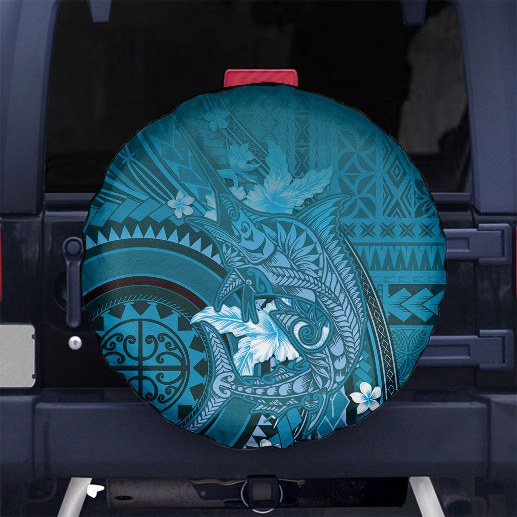 Samoa Tatau Marlin Spare Tire Cover With Siapo Motifs Teal