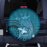 Samoa Tatau Marlin Spare Tire Cover With Siapo Motifs Teal LT05 No hole Teal - Polynesian Pride