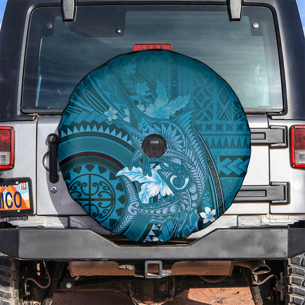 Samoa Tatau Marlin Spare Tire Cover With Siapo Motifs Teal LT05 Teal - Polynesian Pride