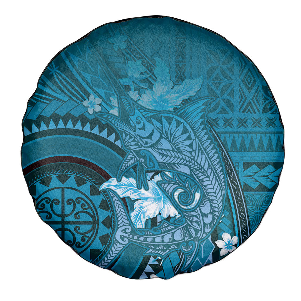Samoa Tatau Marlin Spare Tire Cover With Siapo Motifs Teal LT05 - Polynesian Pride