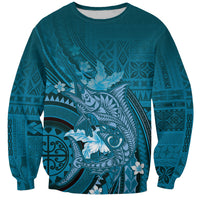 Samoa Tatau Marlin Sweatshirt With Siapo Motifs Teal LT05 Unisex Teal - Polynesian Pride