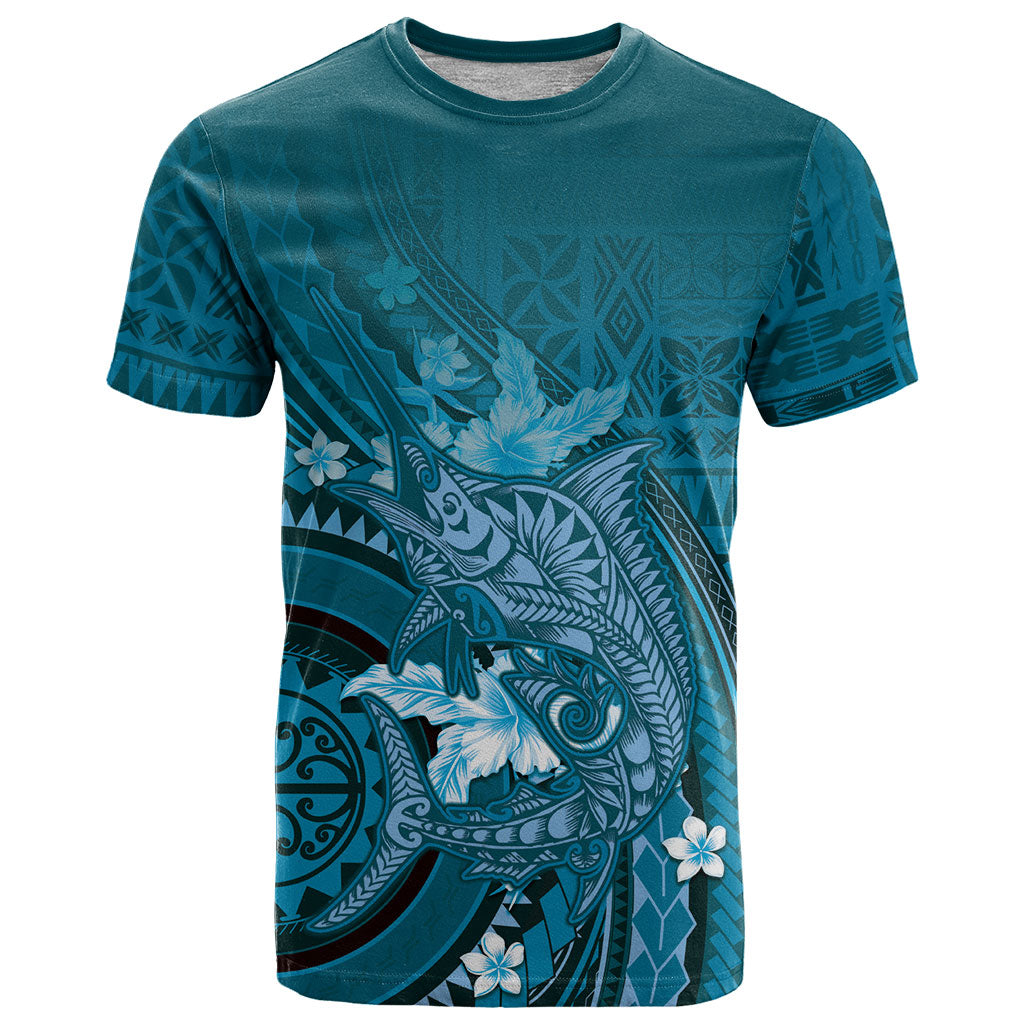 Samoa Tatau Marlin T Shirt With Siapo Motifs Teal LT05 Teal - Polynesian Pride
